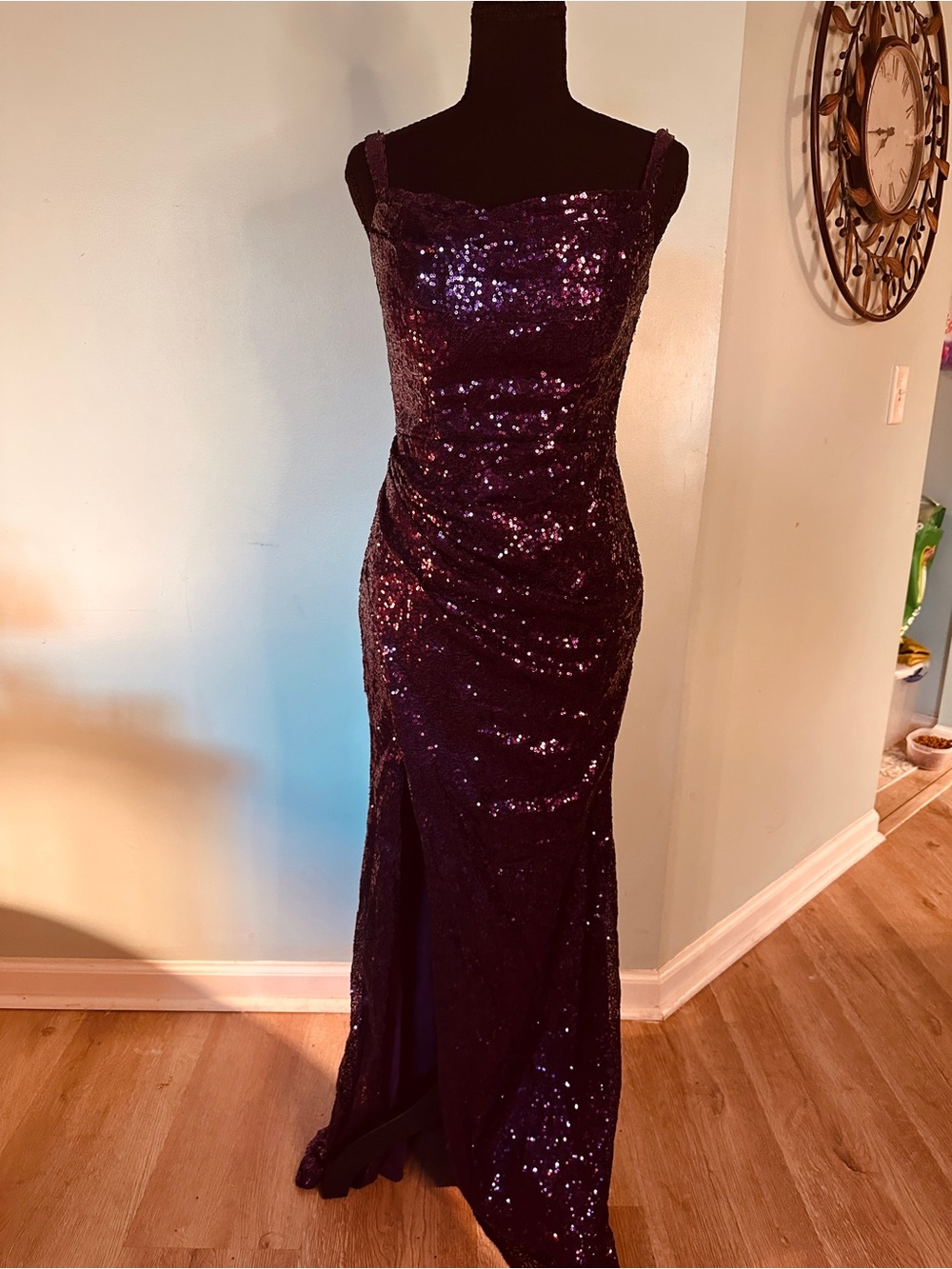 Strap Evening Sequin Prom Dress in Purple
